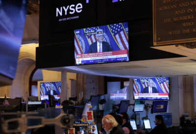 FILE PHOTO: Federal Reserve Chair Jerome Powell interest rate announcement at the New York Stock Exchange (NYSE) in New Yo...