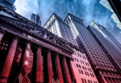 A view of the New York Stock Exchange from street level looking up