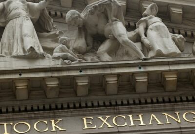 The upper facade of The New York Stock Exchange