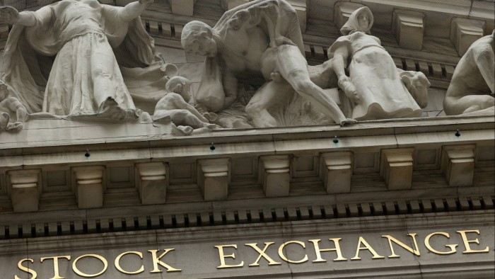 The upper facade of The New York Stock Exchange