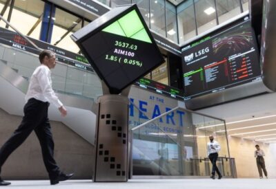 Stock price information displayed in the London Stock Exchange Group Plc’s office atrium in the City of London