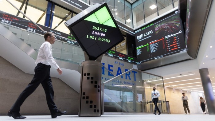 Stock price information displayed in the London Stock Exchange Group Plc’s office atrium in the City of London